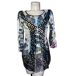 Alberto Makali New York Mixed Media Floral Mesh Tunic Top Womens Medium Multi